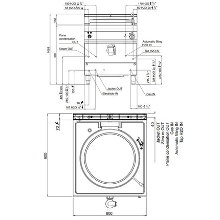 GGM Gastro Nồi Nấu Gas - 150L - 20.9kW - Gia Nhiệt Gián Tiếp - Kèm Đấu Nối Nước