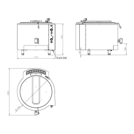 GGM Gastro Nồi Nấu Gas - 300L - 40kW - Gia Nhiệt Gián Tiếp - Kèm Đấu Nối Nước