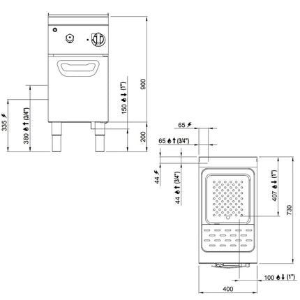 GGM Gastro Nồi Nấu Mì Điện - 1 Bồn - Đứng Độc Lập - 30L - 8kW - Có Van Xả