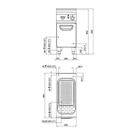 GGM Gastro Nồi Nấu Mì Điện - 1 Bồn - Đứng Độc Lập - 40L - 10kW - Có Van Xả