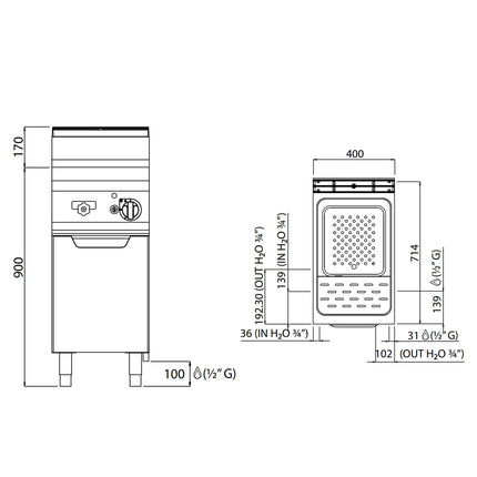 GGM Gastro Nồi Nấu Mì Gas - 1 Bồn - Đứng Độc Lập - 30L - 10kW - Có Van Xả