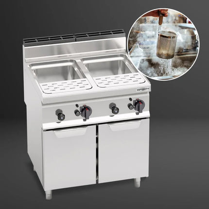 GGM Gastro Nồi Nấu Mì Gas - 2 Bồn - Đứng Độc Lập - 30L + 30L - 20kW - Có Van Xả