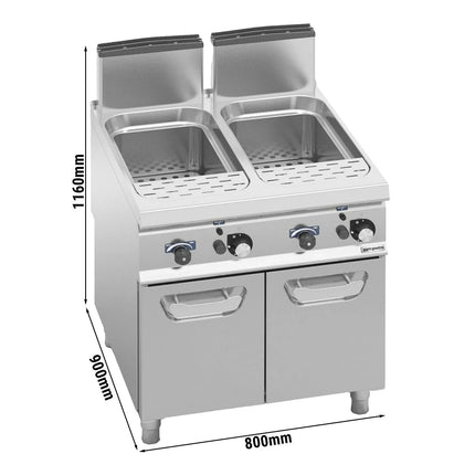 GGM Gastro Nồi Nấu Mì Gas - 2 Bồn - Đứng Độc Lập - 40+40L - 24kW - Có Van Xả