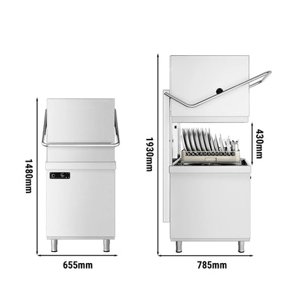 GGM Gastro Pass-through dishwasher - 6.52 kW - incl. inlet table left & outlet table right - with detergent, rinse aid & drain pump