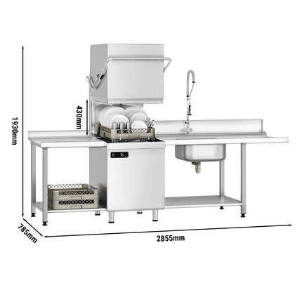 GGM Gastro Pass-through dishwasher - 6,52 kW - incl. inlet table right & outlet table left - with detergent & rinse aid pump