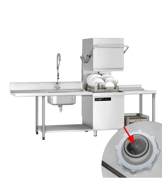 GGM Gastro Pass Through Dishwasher - Digital Controls - 7.1kW - incl. Inlet Table left, Outlet Table right - with Detergent & Rinse Aid Dosing Pumps, Drain Pump