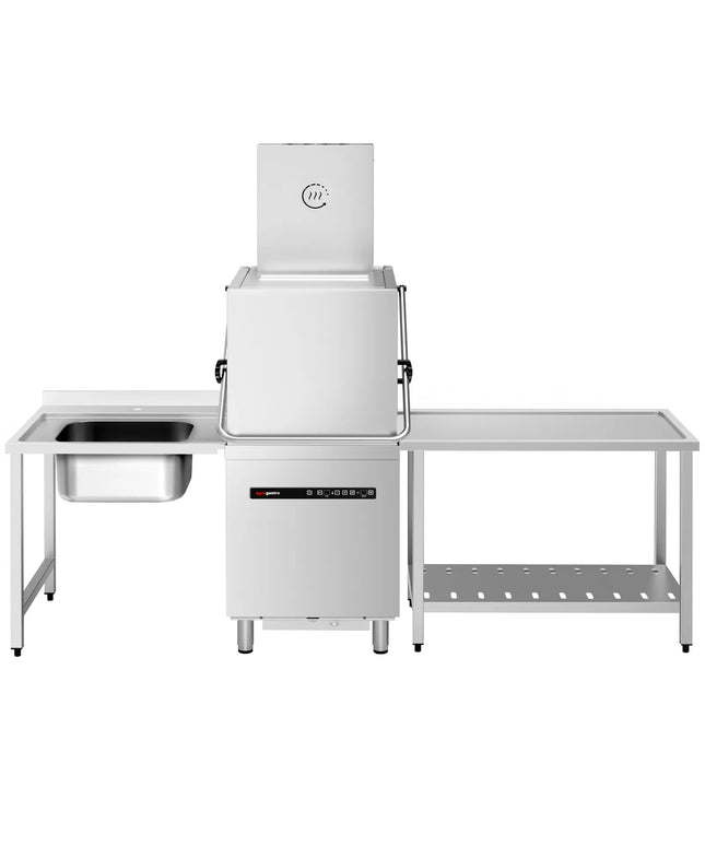 GGM Gastro Pass Through Dishwasher - Digital Controls - 8.7kW - incl. Inlet Table left, Outlet Table right - with Heat Recovery, Detergent & Rinse Aid Dosing Pumps, Drain Pump