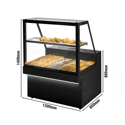 GGM Gastro Patisserie Counter TORONTO - 1300x800mm - black front - with 1 glass shelf - LED lighting - granite worktop