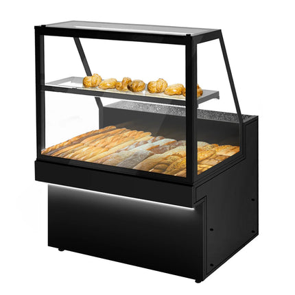 GGM Gastro Patisserie Counter TORONTO - 1300x800mm - black front - with 1 glass shelf - LED lighting - granite worktop