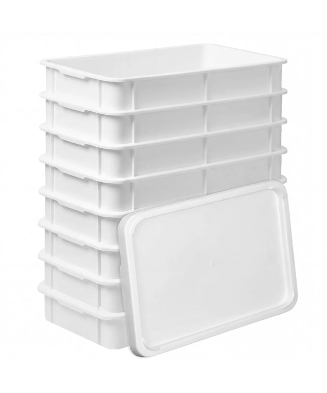 GGM Gastro Pizza Dough Tray Set - EN 600x400 - Height: 100mm - Polypropylene - White - 8 Containers & 1 Lid
