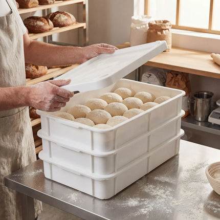 GGM Gastro Pizza Dough Tray Set - EN 600x400 - Height: 100mm - Polypropylene - White - 8 Containers & 1 Lid