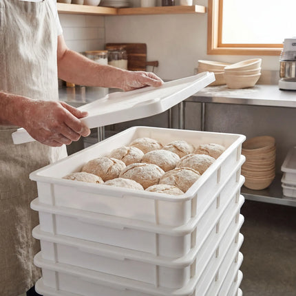 GGM Gastro Pizza Dough Tray Set - EN 600x400 - Height: 75mm - Polypropylene - White - 8 Trays & 1 Lid