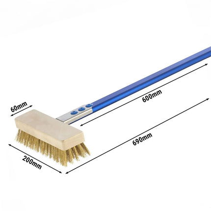 GGM Gastro Pizza oven brush with scraper - 211x699x72mm - Brass bristles, Stainless Steel scraper, Blue anodised aluminium handle