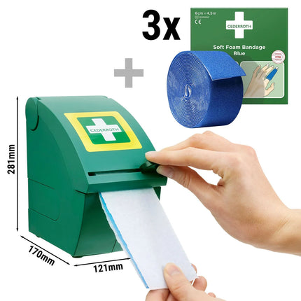 GGM Gastro Plaster Dispenser Blue Detectable - filled - Green - for catering kitchens - with wall-mounted - incl. wall mount, 3 refill rolls