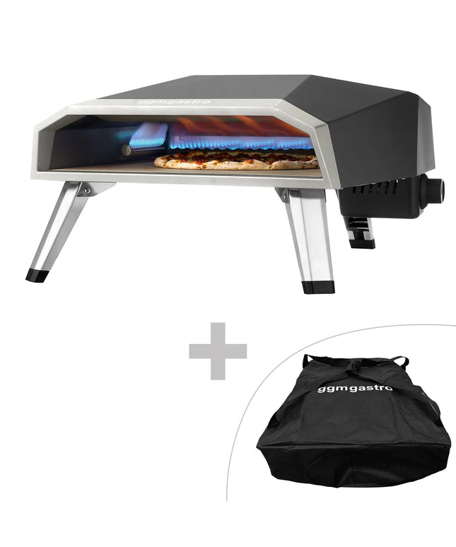 GGM Gastro Portable Outdoor Gas Pizza Oven - Single Deck - Refractory Stone Deck - for Ø 40cm (39.9 cm) pizza - Black - up to 500°C - incl. Waterproof Carry Bag