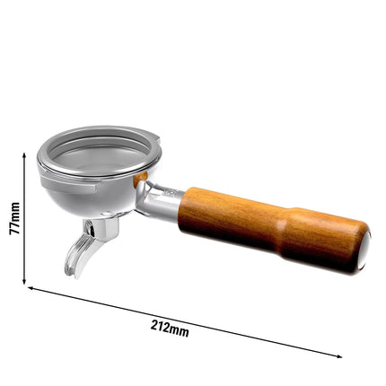 GGM Gastro Portafilter - "Single Spout" - Stainless Steel - Ø 58.8mm - 212x83x77mm - wooden handle - ergonomic - for Allegro, Eminence, Grace & Suprema