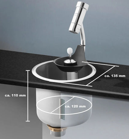 GGM Gastro Portioning Rinse 141x141x110mm WATERSTOP with integrated automatic water stop with integrated backflow preventer & integrated flow regulator incl. sieve plate incl. sieve insert