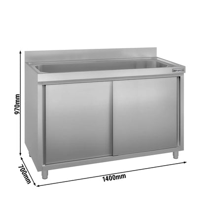GGM Gastro Pot washing cabinet - 1400x700mm - with 1 basin W1200xD500mm