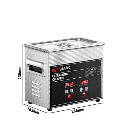 GGM Gastro Professional Ultrasonic Cleaner - 3.2L - 120W Ultrasonic Power - 40kHz - Digital - with Heater - Degas