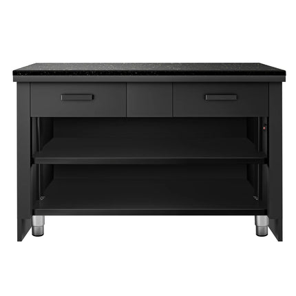 GGM Gastro Quầy Thu Ngân TORONTO - 1150mm - Mặt Trước Vân Gỗ - Mặt Đá Granite Đen - Hoàn Thiện Đen Mờ - Thân Inox