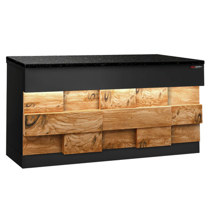 GGM Gastro Quầy Thu Ngân TORONTO - 1800mm - Mặt Trước Vân Gỗ - Mặt Đá Granite Đen - Hoàn Thiện Đen Mờ - Thân Inox