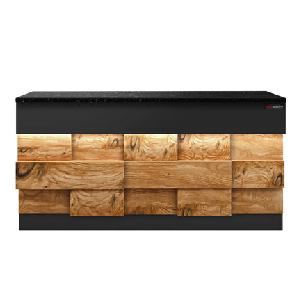 GGM Gastro Quầy Thu Ngân TORONTO - 1800mm - Mặt Trước Vân Gỗ - Mặt Đá Granite Đen - Hoàn Thiện Đen Mờ - Thân Inox
