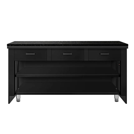 GGM Gastro Quầy Thu Ngân TORONTO - 1800mm - Mặt Trước Vân Gỗ - Mặt Đá Granite Đen - Hoàn Thiện Đen Mờ - Thân Inox