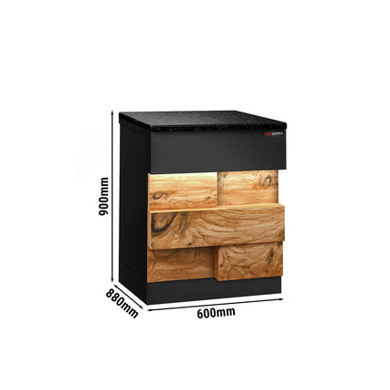 GGM Gastro Quầy Thu Ngân TORONTO - 600mm - Mặt Trước Vân Gỗ - Hoàn Thiện Đen Mờ - Thân Inox