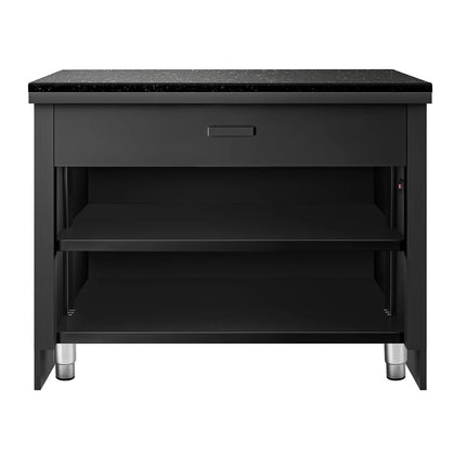 GGM Gastro Quầy Thu Ngân TORONTO - 900mm - Mặt Trước Vân Gỗ - Mặt Đá Granite Đen - Hoàn Thiện Đen Mờ - Thân Inox