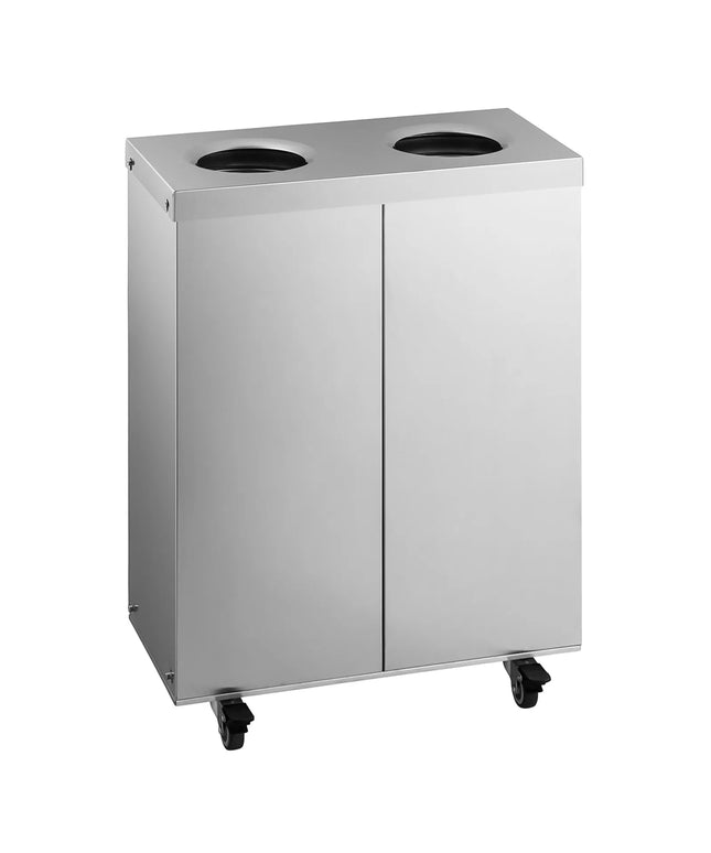 GGM Gastro Recycling station - 2-Stream - 2 compartments of 25L each - 50L - 720(H)x500(W)x250(D)mm - with wheels (4, 2 lockable), inner buckets, colour-coded labels - Stainless steel