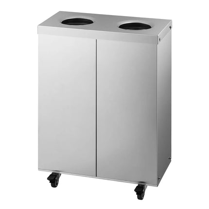 GGM Gastro Recycling station - 2-Stream - 2 compartments of 25L each - 50L - 720(H)x500(W)x250(D)mm - with wheels (4, 2 lockable), inner buckets, colour-coded labels - Stainless steel