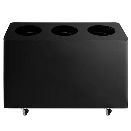 GGM Gastro Recycling station - 3-Stream - 3 compartments of 25L each - 75L - 640(H)x960(W)x360(D)mm - with wheels (2 with brakes), removable inner bins, labels for Paper/Plastic/General waste & Bio - Black - steel body with polypropylene inner bins