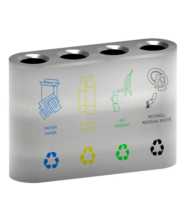 GGM Gastro Recycling station - 4-Stream - 4 compartments of 35L each - 140L - 800(H)x1080(W)x300(D)mm - Stainless steel