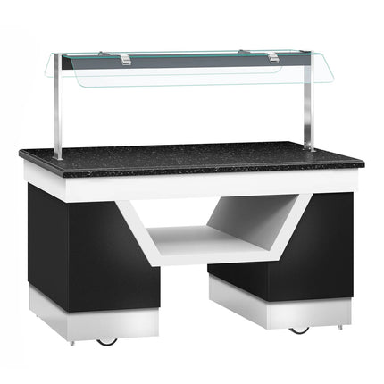 GGM Gastro Refrigerated Buffet Display Counter BELFAST - 1600mm -with Refrigerated Frost Top + Flat Glass Sneeze Guard - on Castors - Brown