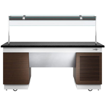 GGM Gastro Refrigerated Buffet Display Counter DUBLIN - 2000mm - with Refrigerated Frost Top + Flat Glass Sneeze Guard - on Castors