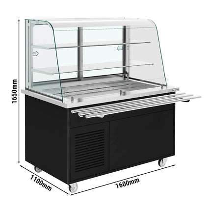 GGM Gastro Refrigerated Buffet Display PRAGUE - 1600mm - with Refrigerated Well - on Braked Castors - Black