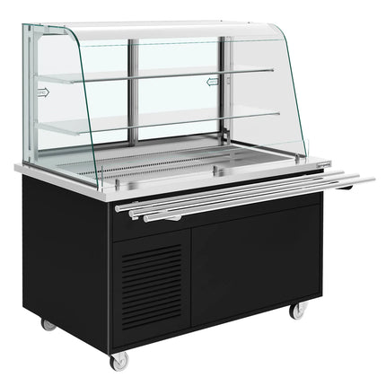 GGM Gastro Refrigerated Buffet Display PRAGUE - 1600mm - with Refrigerated Well - on Braked Castors - Black