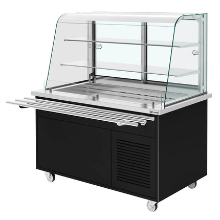 GGM Gastro Refrigerated Buffet Display PRAGUE - 1600mm - with Refrigerated Well - on Braked Castors - Black