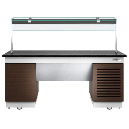 GGM Gastro Refrigerated Salad Bar Counter DUBLIN - 2000mm -with Refrigerated Frost Top + Flat Glass Sneeze Guard - on Castors - Brown