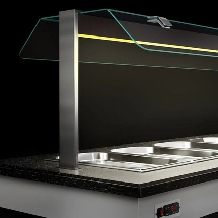 GGM Gastro Refrigerated Salad Bar Counter  DUBLIN - 2000mm - with Refrigerated Well + Flat Glass Sneeze Guard - on Castors - for 5x GN 1/1 - Brown