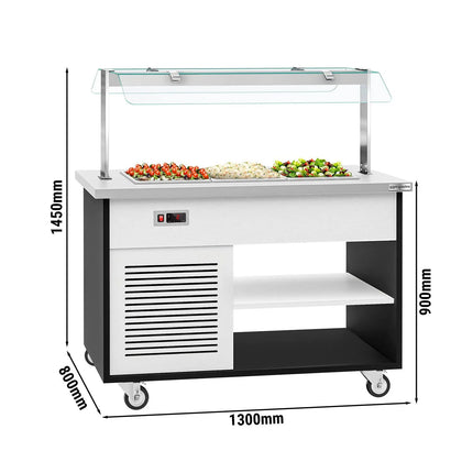 GGM Gastro Refrigerated Salad Bar Trolley DANZIG - 1300mm - for 3x GN 1/1 - Mobile - with Gantry - with Sneeze Screen