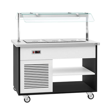 GGM Gastro Refrigerated Salad Bar Trolley DANZIG - 1300mm - for 3x GN 1/1 - Mobile - with Gantry - with Sneeze Screen