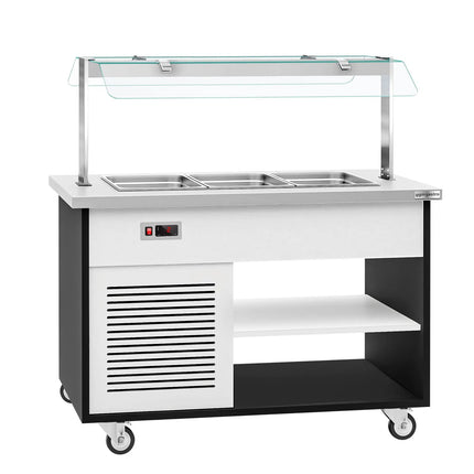 GGM Gastro Refrigerated Salad Bar Trolley DANZIG - 1300mm - for 3x GN 1/1 - Mobile - with Gantry - with Sneeze Screen