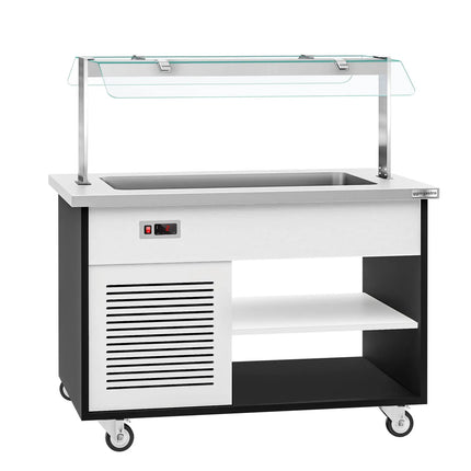 GGM Gastro Refrigerated Salad Bar Trolley DANZIG - 1300mm - for 3x GN 1/1 - Mobile - with Gantry - with Sneeze Screen