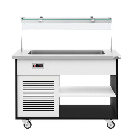 GGM Gastro Refrigerated Salad Bar Trolley DANZIG - 1300mm - for 3x GN 1/1 - Mobile - with Gantry - with Sneeze Screen