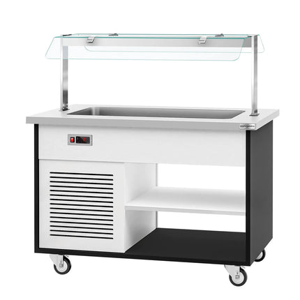 GGM Gastro Refrigerated Salad Bar Trolley DANZIG - 1300mm - for 3x GN 1/1 - Mobile - with Gantry - with Sneeze Screen