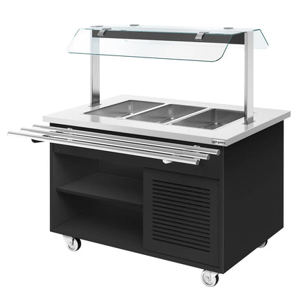 GGM Gastro Refrigerated Salad Bar Trolley DANZIG - 1300mm - for 3x GN 1/1 - with Tray Slide - Black - Mobile - with Gantry - with Sneeze Screen