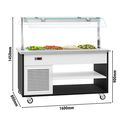 GGM Gastro Refrigerated Salad Bar Trolley DANZIG - 1600mm - for 4x GN 1/1 - Mobile - with Gantry - with Sneeze Screen