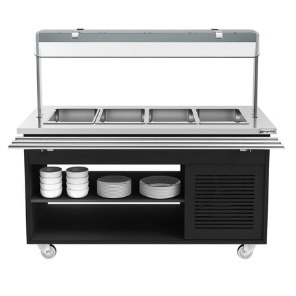 GGM Gastro Refrigerated Salad Bar Trolley DANZIG - 1600mm - for 4x GN 1/1 - with Tray Slide - Black - Mobile - with Gantry - with Sneeze Screen