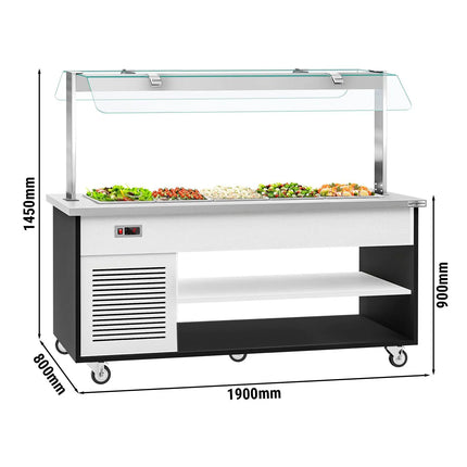 GGM Gastro Refrigerated Salad Bar Trolley DANZIG - 1900mm - for 5x GN 1/1 - Mobile - with Gantry - with Sneeze Screen